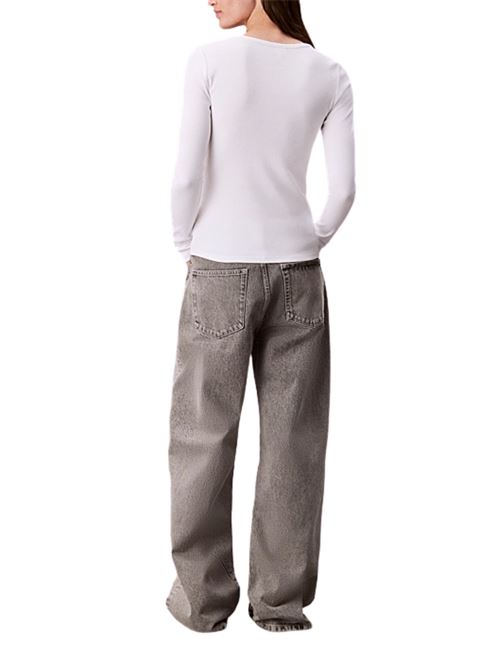 T-shirt manica lunga in cotone bianca Calvin Klein Jeans | LV047D218GYAA